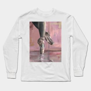 Ballet Shoes Painting in Pink Salmon Background Long Sleeve T-Shirt